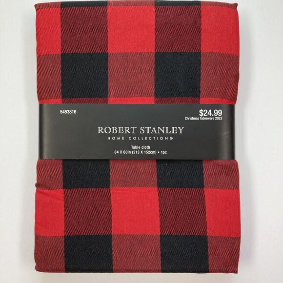 Robert Stanley Tablecloth 84x60 inch Black Red Buffalo Check 5453816 - Picture 2 of 5